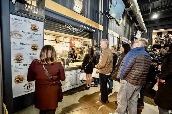 The Motorburger container kitchen inside Detroit Shipping Company